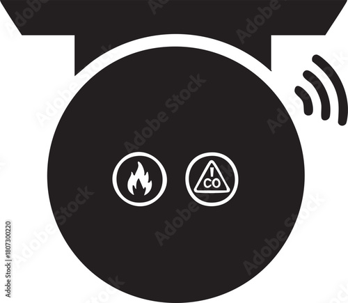 Isolated Smart Smoke Carbon Monoxide Detector Silhouettes Stock Illustration of Ceiling Mounted Safety