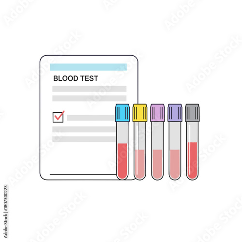 Blood test form with vials showing test results and colors  