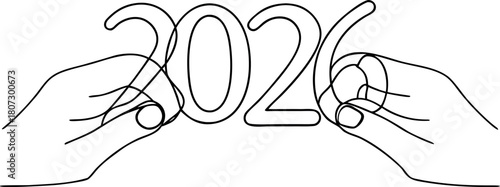 Celebrating the year 2026 with hands illustration