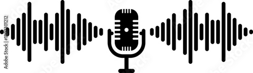 Vintage microphone with sound wave visualization