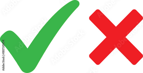 Green check mark and red cross symbols for approval or rejection decision making choices vector