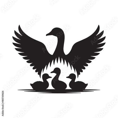 Silhouette of a mother goose with two ducklings