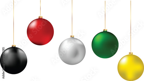 Hanging Christmas baubles and glowing holiday orbs suspended on festive strings for elegant seasonal decoration designs