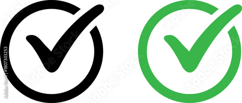 Black and green check mark icons inside circles