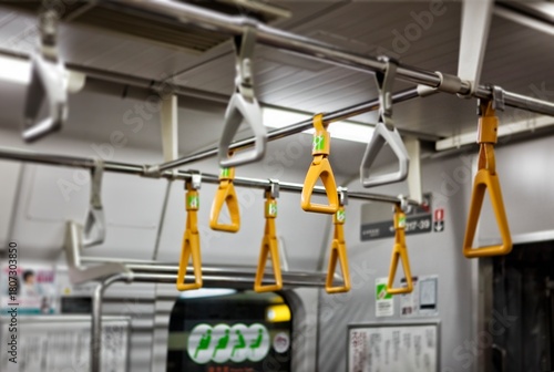 Handholds on a subway train in Tokyo, Japan