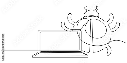 Dangerous website. Computer virus, malware, caution, bug, trojan, phishing, security system. Technology concept. One line drawing animation. Motion design. Animated technology logo. Video 4K