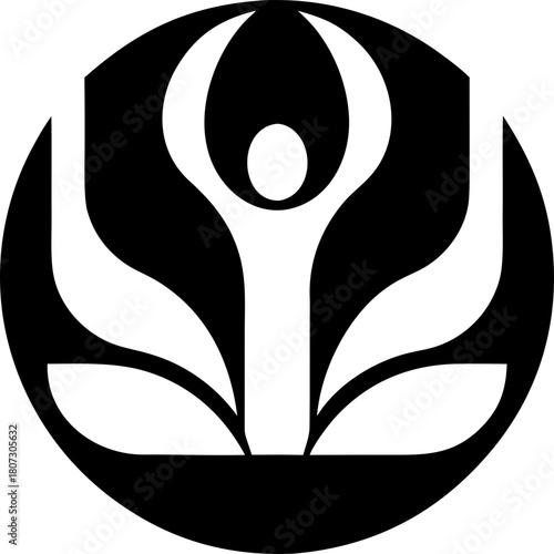 Abstract figure in lotus position on transparent background silhouette