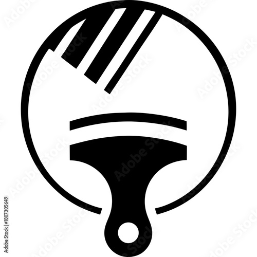 Black paint brush inside a circle on transparent background silhouette