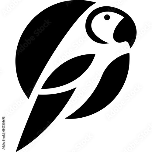 Stylized parrot in black circle on transparent background silhouette
