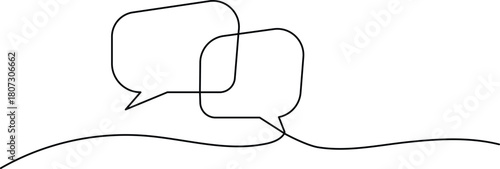 Speech bubble continuous one line drawing illustrating dialogue and communication vector art