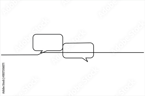 Speech bubble continuous one line drawing illustrating dialogue and communication vector art