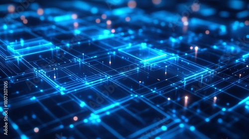 Modern blue technology circuit board background with glowing lights, perfect for illustrating innovation, connectivity, and futuristic concepts.