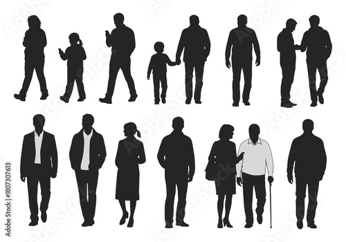 A collection of dark silhouettes depicting diverse people standing together