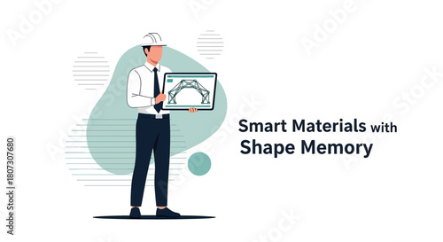 Engineer presenting shape memory alloy bridge design on tablet demonstrating innovative