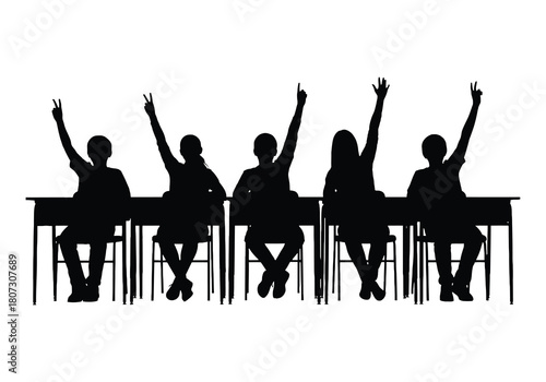 Students raising hands in class a silhouette depicting active participation