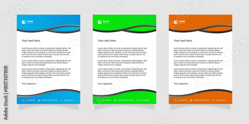 Modern set of corporate business stationery, letterheads, document templates. Professional minimalist design suitable for corporate branding, marketing materials and office identity presentations.