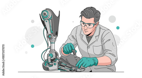 Engineering the future: A prosthetic limb development and precision assembly illustration