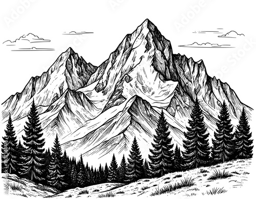 winter mountain landscape with trees