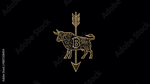Stylized Golden Bull with Downward Arrow Symbolizing Financial Market Downturn, Investment Risk, and Economic Fluctuation