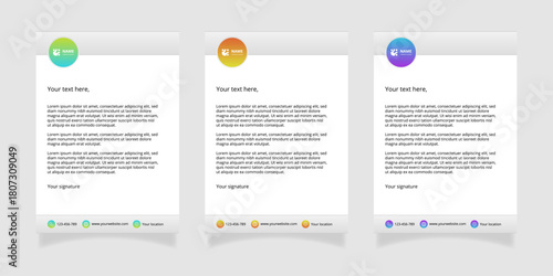 Modern set of corporate business stationery, letterheads, document templates. Professional minimalist design suitable for corporate branding, marketing materials and office identity presentations.