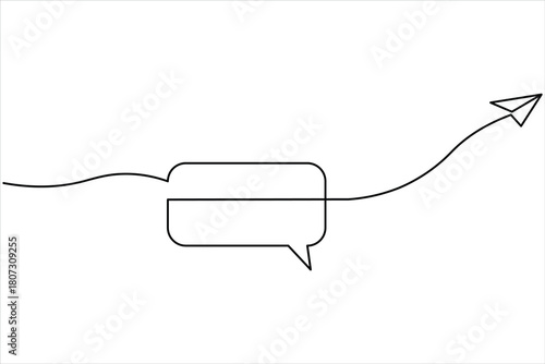 Speech bubble continuous one line drawing illustrating dialogue and communication vector art