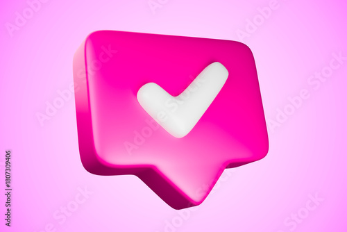 Pink speech icon with white heart symbol