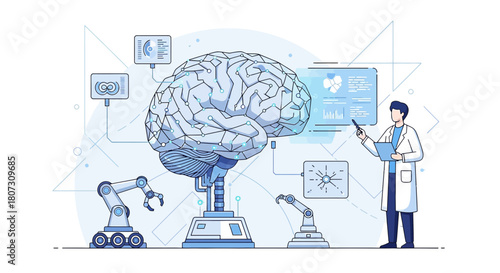 Futuristic depiction of artificial intelligence development with a humanistic touch and robotic