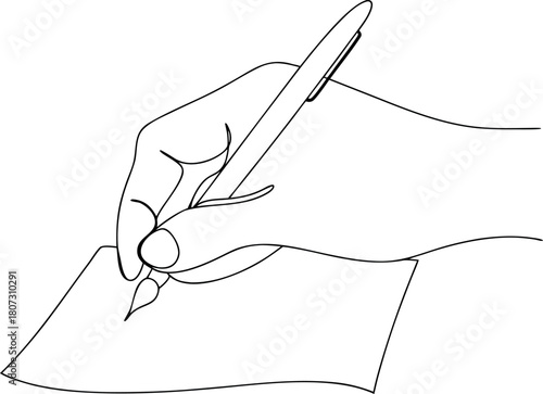 Hand holding pen writing on paper artwork