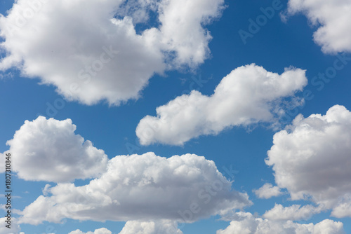Blue sky and fluffy white cumulus clouds