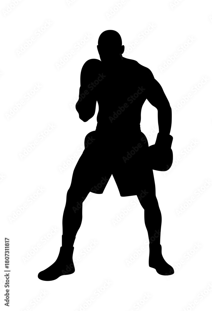 Naklejka premium Boxer in Ready Stance Silhouette Vector Illustration