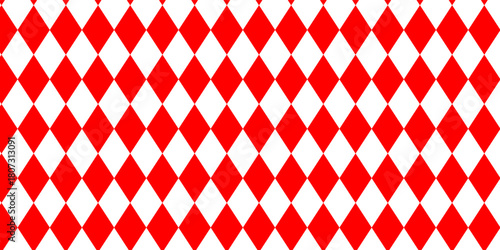 Harlequin seamless pattern. Geometric background with with red and white rhombus. Circus or masquerade ornament. Vector flat illustration.Eps10