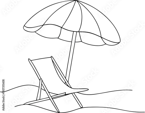 Line art of beach chair and umbrella