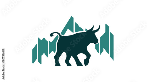 Abstract bull and mountain peaks logo concept. Modern wild animal symbol for strength, nature, finance, or outdoor brands.