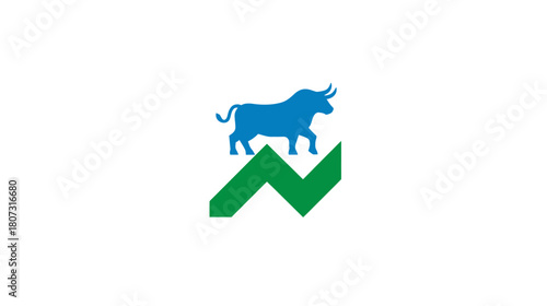 Dynamic Blue Bull Symbol on Upward Green Graph Representing Stock Market Bull Run, Financial Prosperity and Business Growth