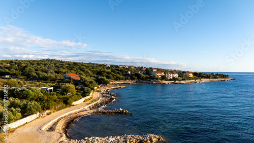 Fototapeta Naklejka Na Ścianę i Meble -  Remote Croatian Beaches Accessible Only by Off-Road Vehicles. Rugged coastline, untouched nature, wild Mediterranean landscapes and secluded turquoise shores captured from above