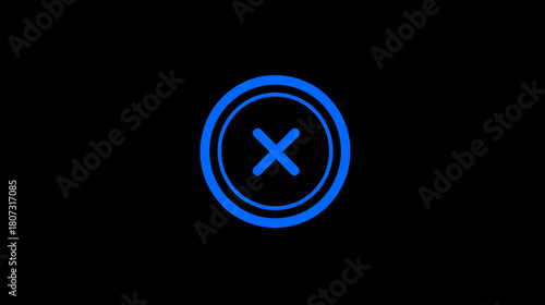 Blue 'X' mark icon in a double circle on black. Represents close, delete, error, cancel, deny, wrong, stop, or invalid symbol.