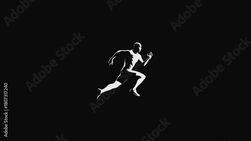 Powerful black and white silhouette of an athletic man sprinting, symbolizing speed, strength, and determination in motion.