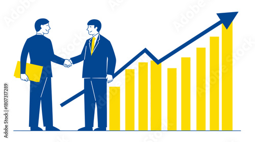 Business partnership handshake with a background of increasing financial growth bars and an upward trend line, symbolizing success and agreement