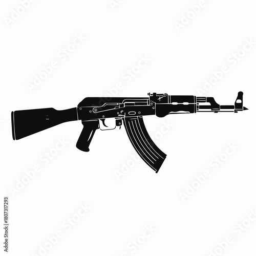 Automatic rifle black silhouette vector illustration. Military weapon or firearm icon. Graphic design element for security and danger concepts.