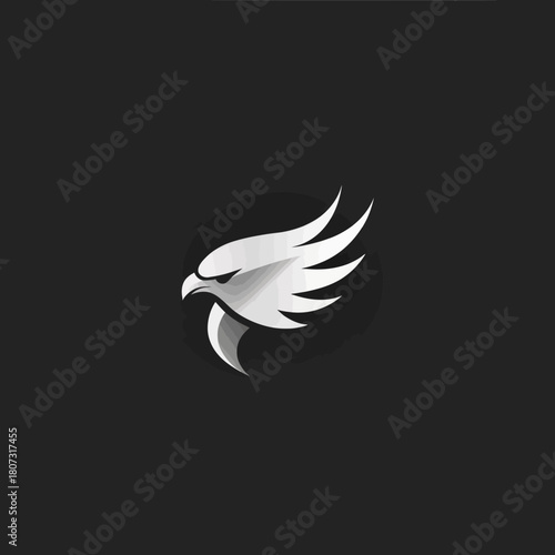 Sleek majestic white eagle head with powerful stylized wing on dark background, modern graphic design illustration of a predatory bird symbol.