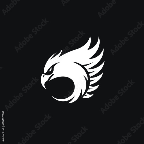 Fierce White Eagle Head Mascot Vector Logo Concept on Black Background. Stylized Bird of Prey Emblem Design for Strength and Power