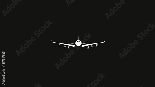 Majestic wide-body passenger airplane in a head-on view, soaring against a dramatic dark sky, symbolizing global travel.