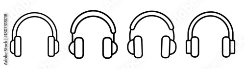 Line art headphones icon set. outline audio devices for music