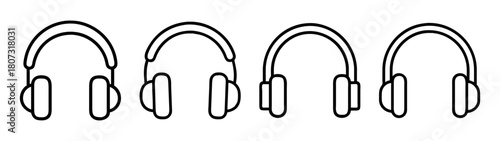 Four headphone outline vector icons for music audio tech design