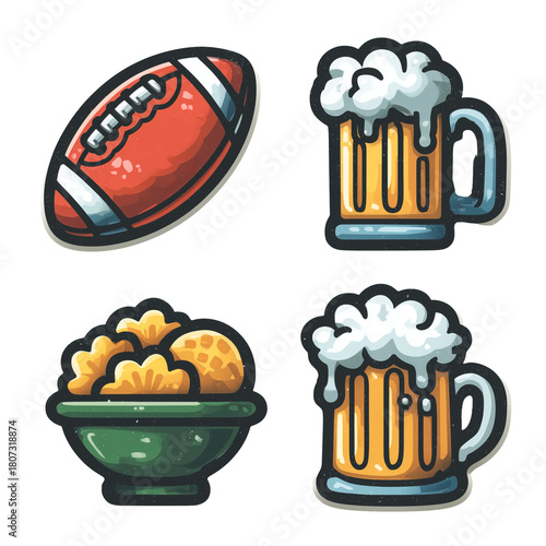 Football Beer Snack Icons – Minimal Line Vector Set for Big Game Party
