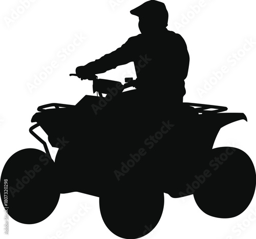 Black silhouette of a rider on an ATV quad bike, off-road vehicle vector illustration isolated on a white background design.