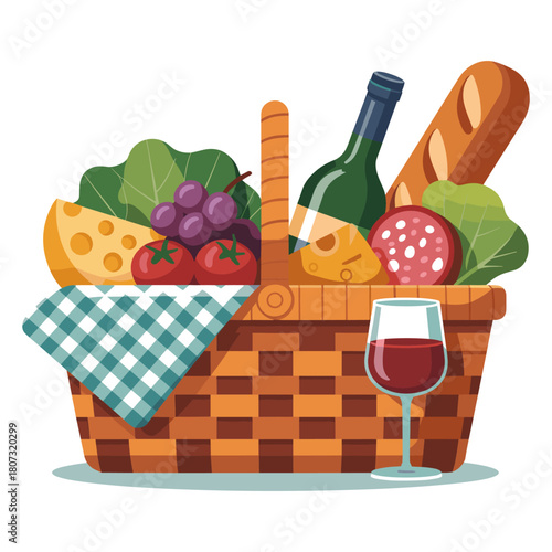 Picnic Basket Delights: A vibrant picnic basket overflows with an assortment of delectable treats and culinary favorites, beckoning the viewer to imagine an idyllic outdoor feast.