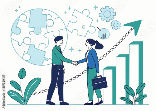 Corporate Handshake Agreement — Business Partnership Vector Illustration