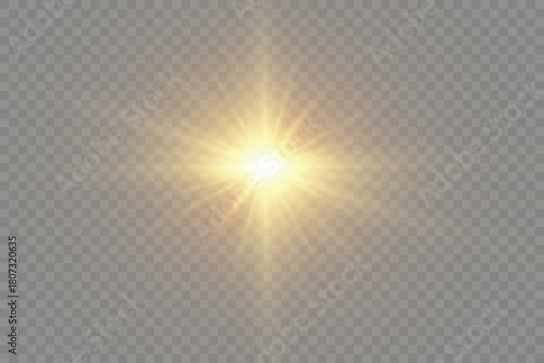 Bright sunlight with star shine, space flare, and glowing flash.