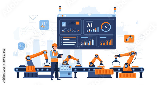 Automated manufacturing process with robotic arms and artificial intelligence interface